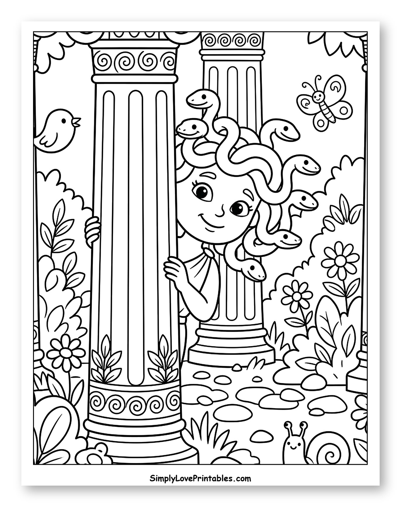 Cute Medusa Peeking Behind Ancient Pillars