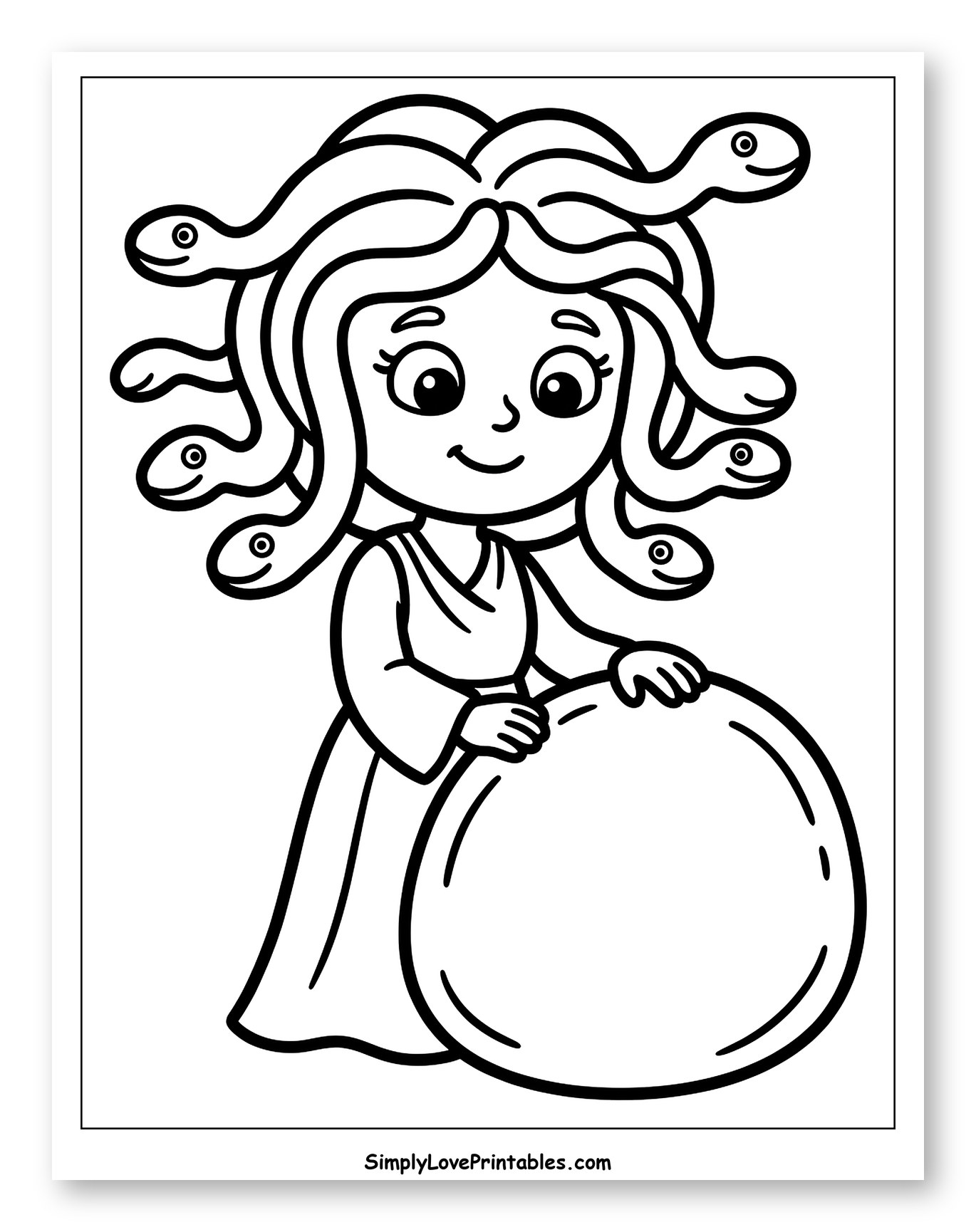 Cute Medusa with a Large Ball Coloring Page for Toddlers