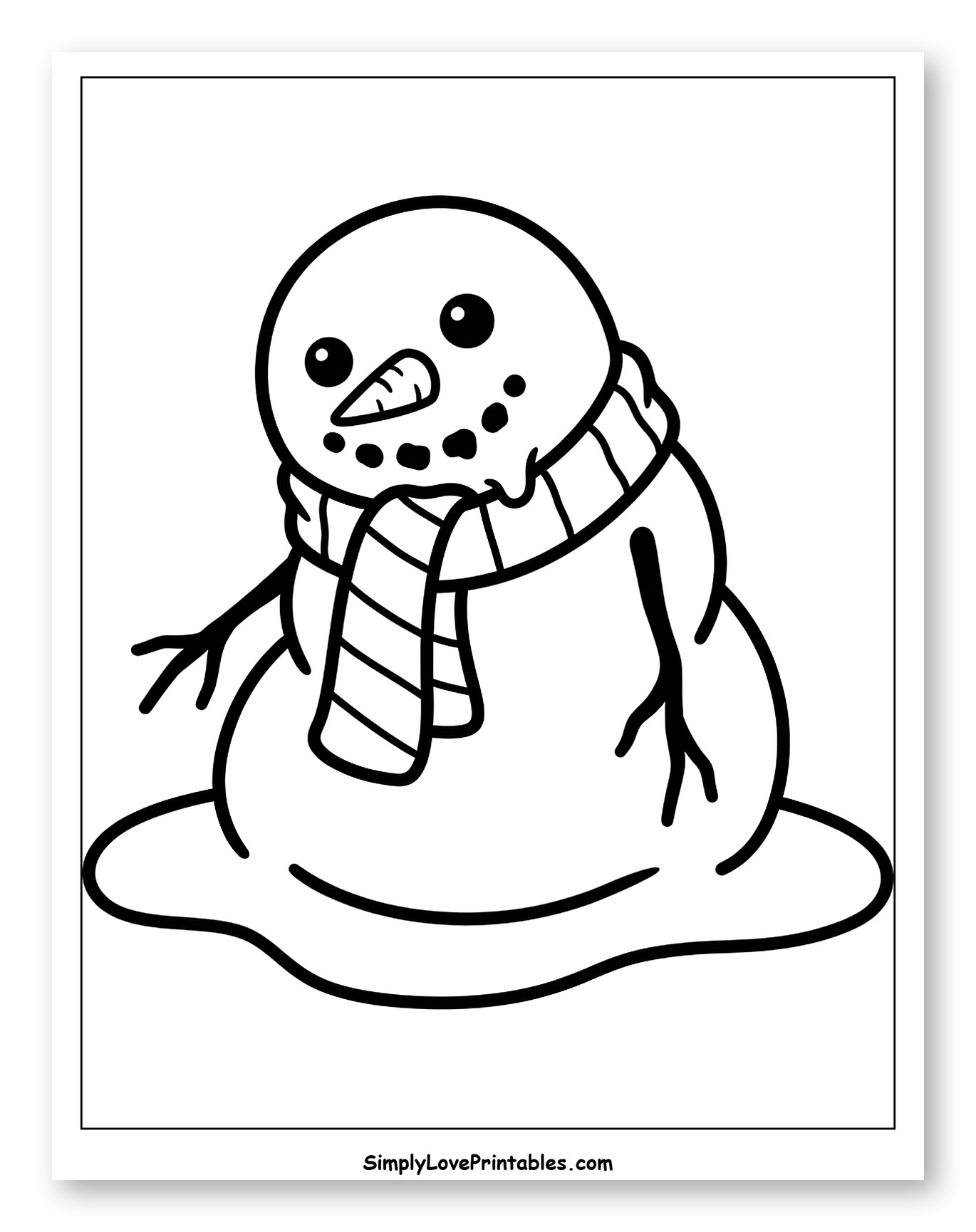 Cute Melting Snowman with a Striped Scarf to Color for Toddlers