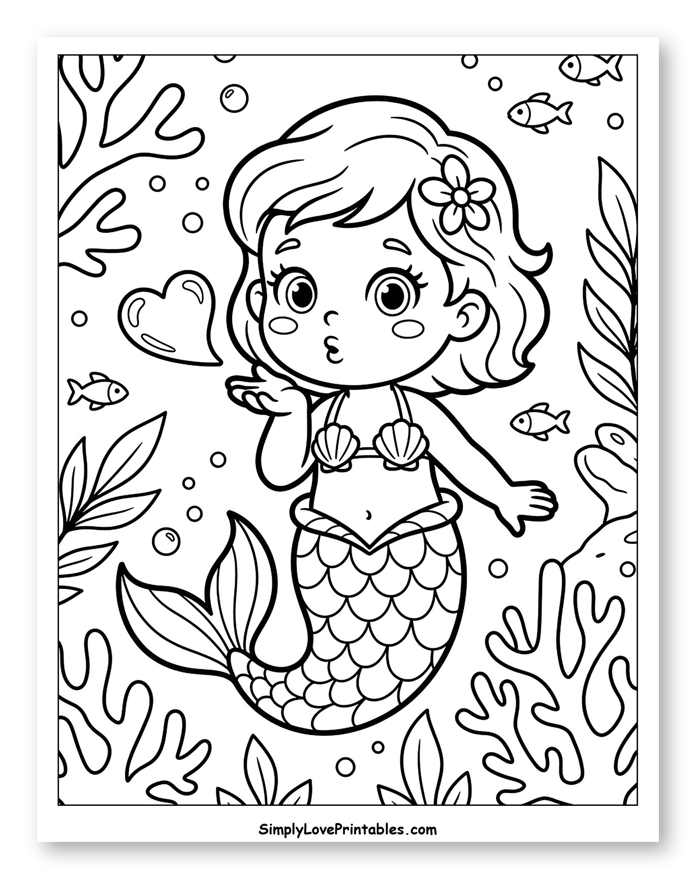 Cute Mermaid Blowing a Heart Kiss