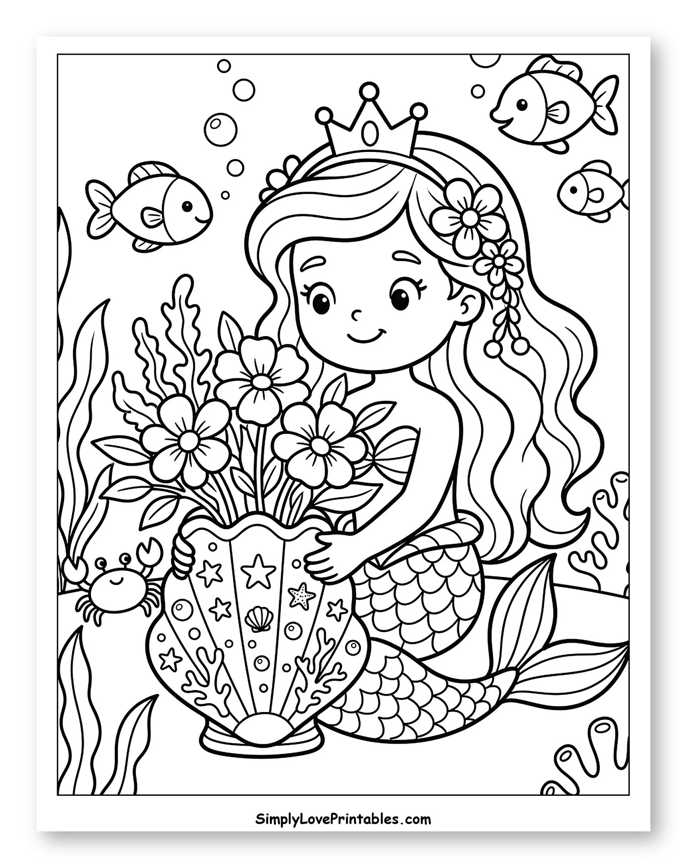 Cute Mermaid Holding a Seashell Vase