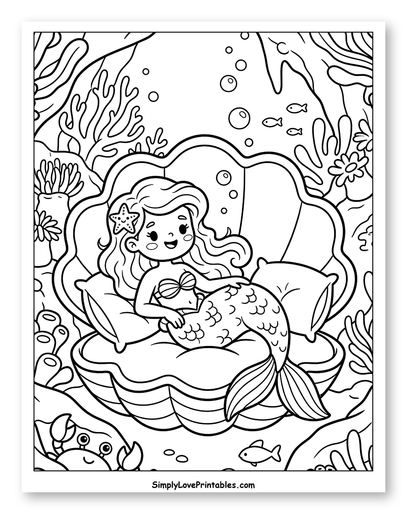 Cute Mermaid Resting in a Giant Seashell