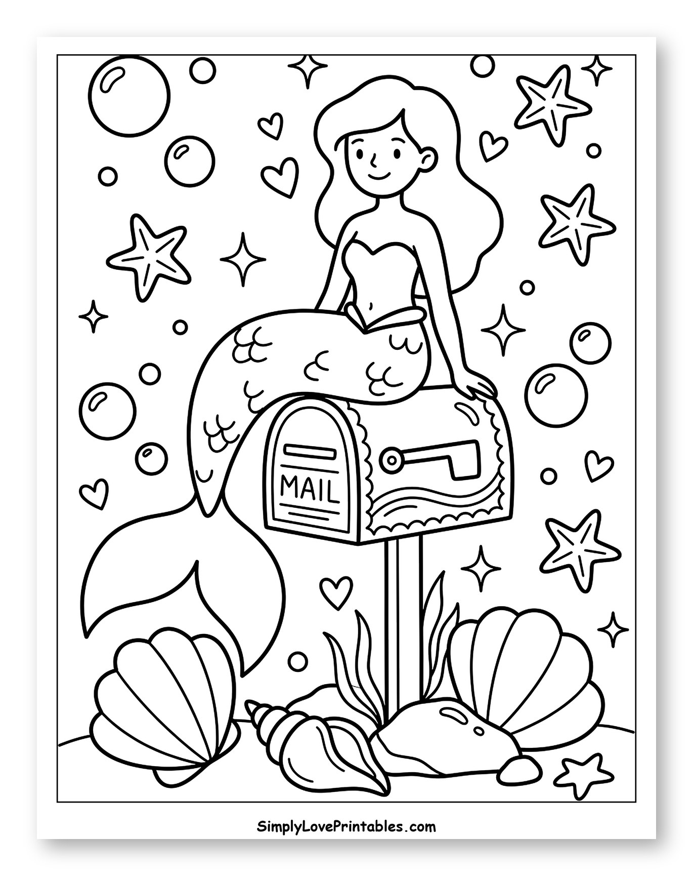 Cute Mermaid Resting on an Underwater Mailbox