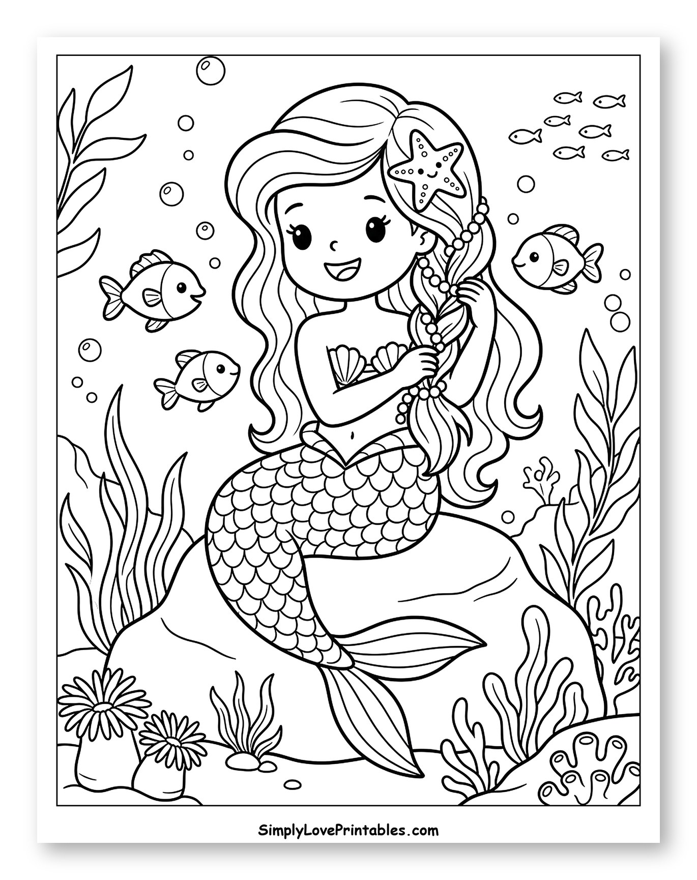 Cute Mermaid Sitting on a Rock Underwater