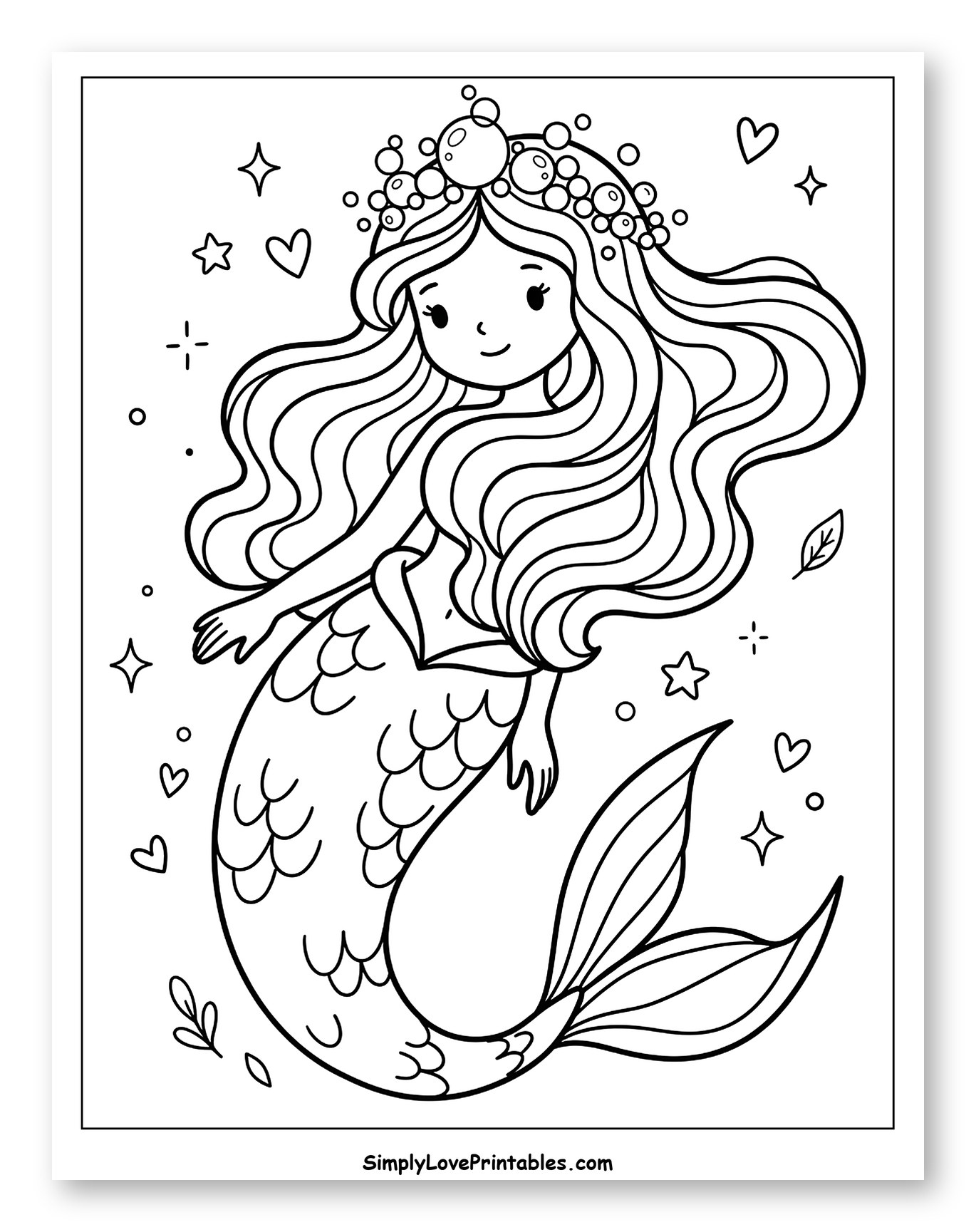 Cute Mermaid with Long Flowing Hair