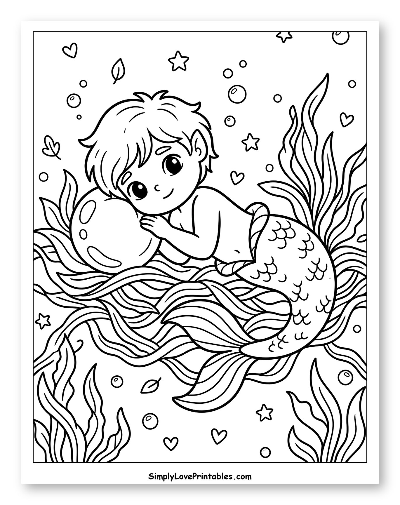 Cute Merman with Pearl Underwater