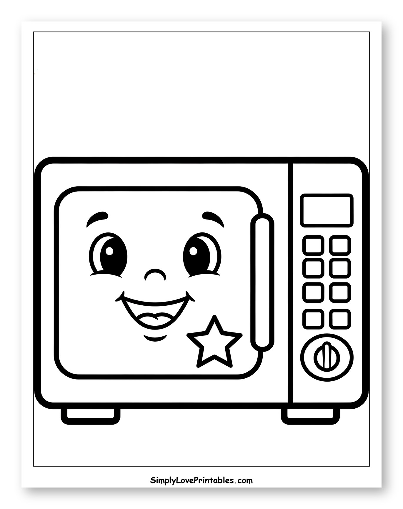 Cute Microwave with a Smiling Face Coloring Page for Toddlers