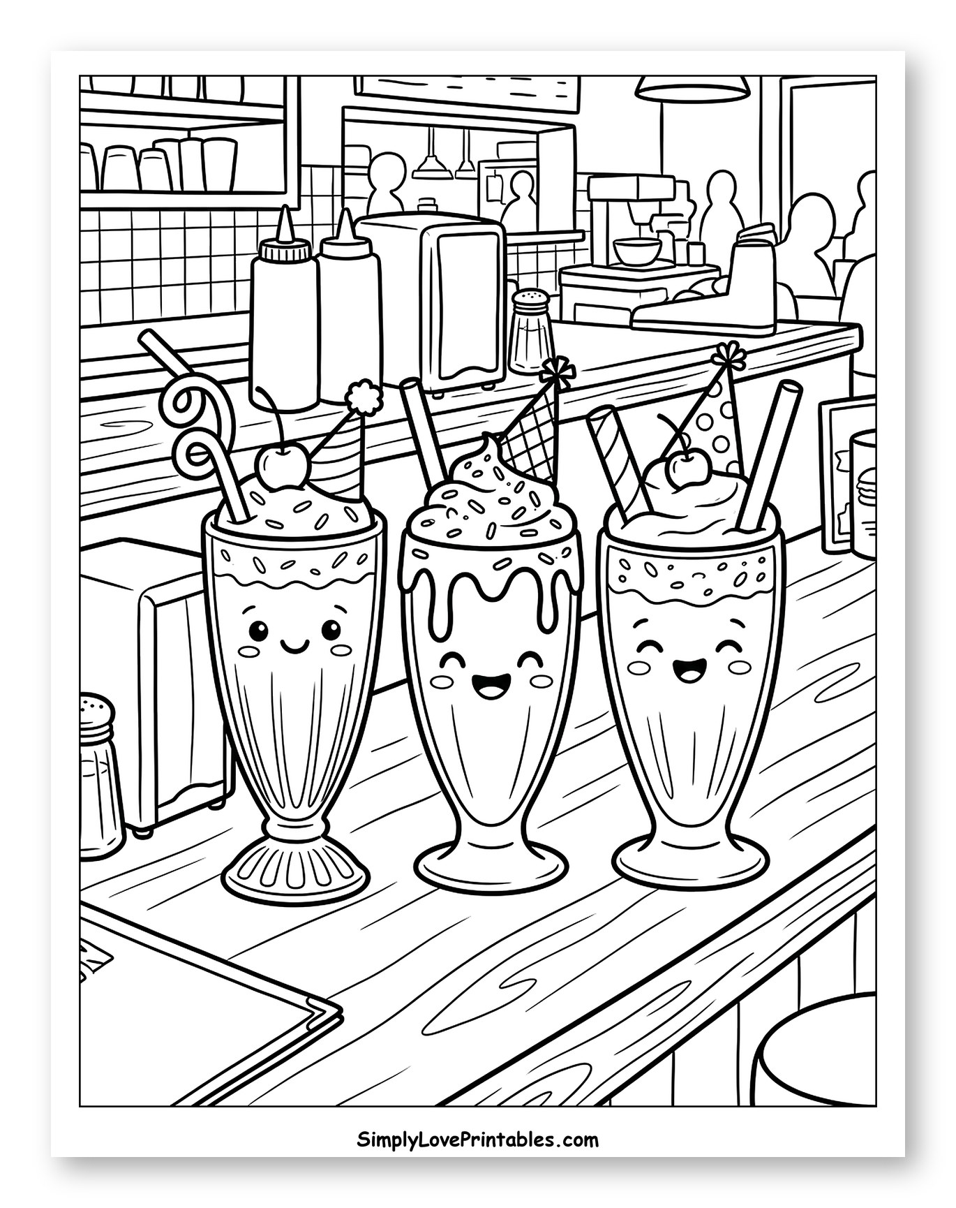 Cute Milkshakes with Party Hats at Diner
