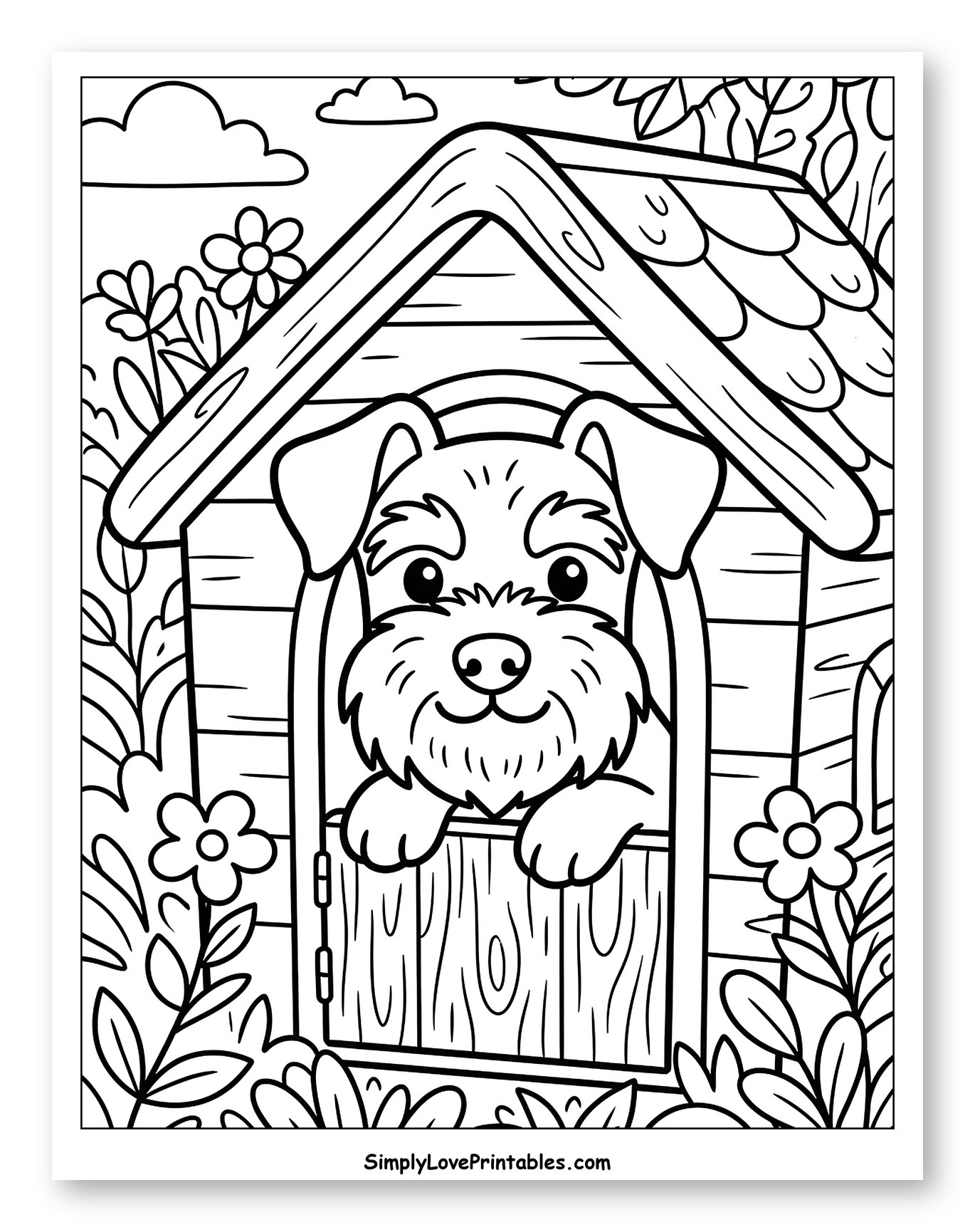 Cute Miniature Schnauzer Peeking from Doghouse