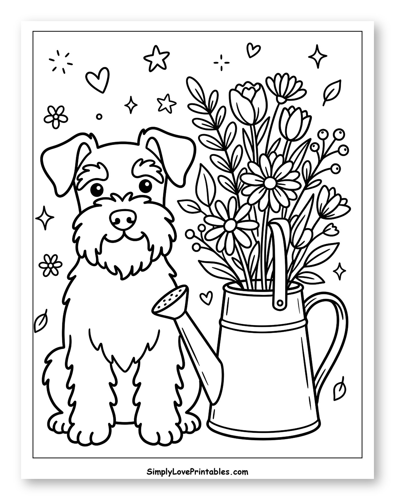 Cute Miniature Schnauzer with Flower Watering Can
