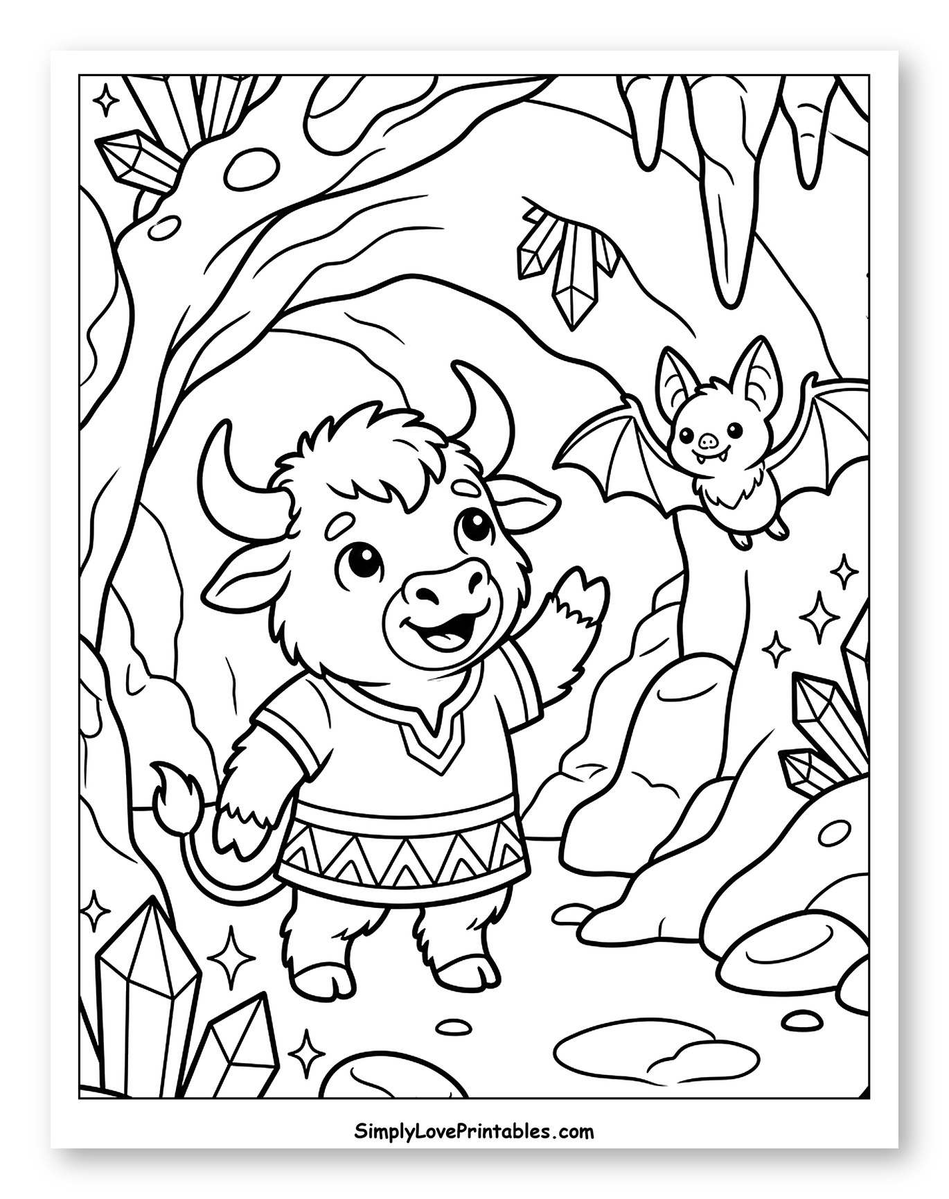 Cute Minotaur in a Crystal Cave with Bat