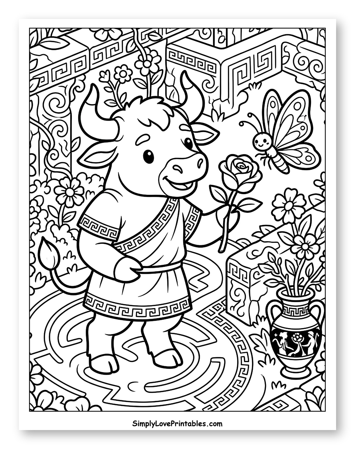 Cute Minotaur in Greek Maze Garden