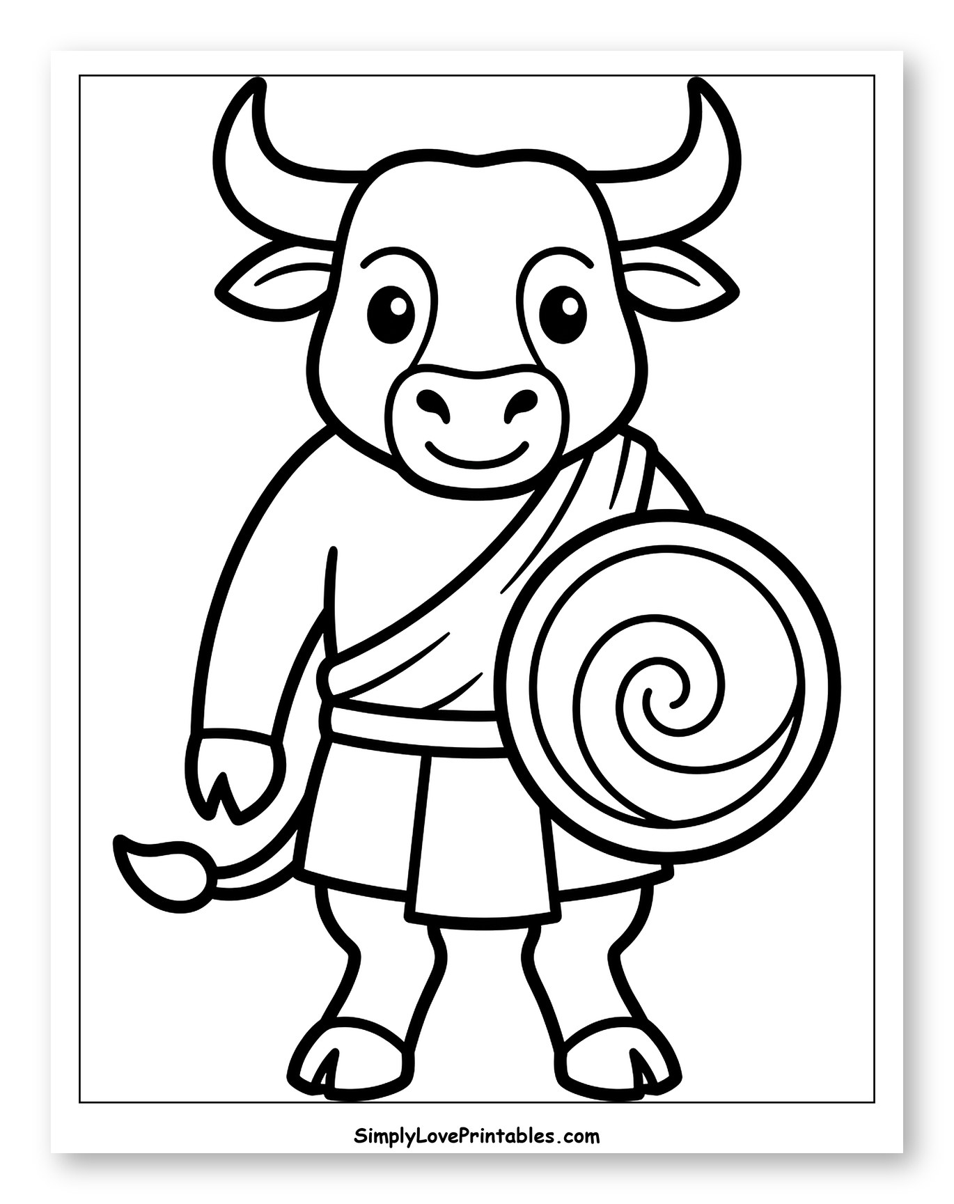 Cute Minotaur in Toga Holding Shield