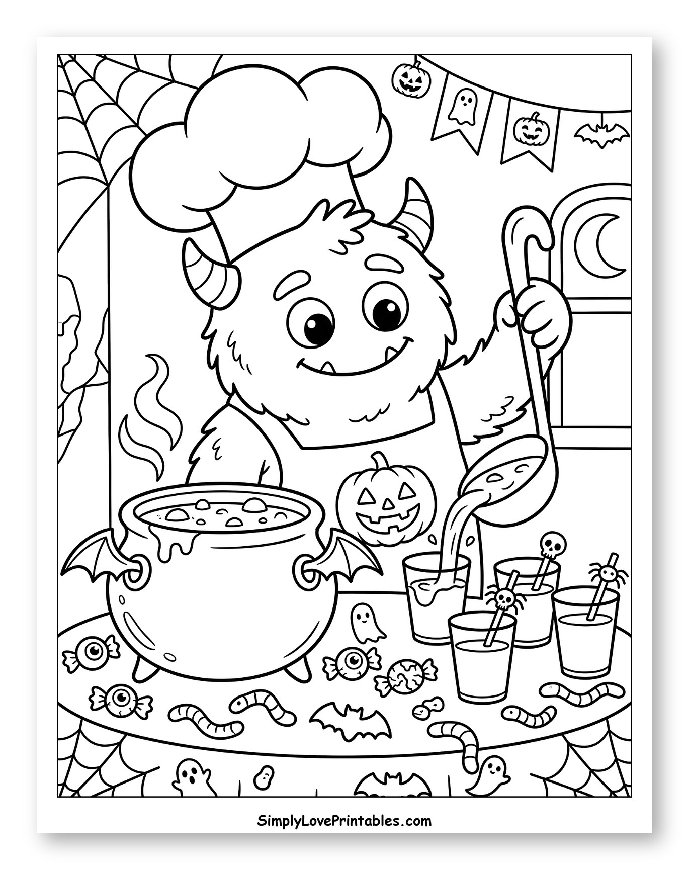 Cute Monster Chef Making Halloween Drinks
