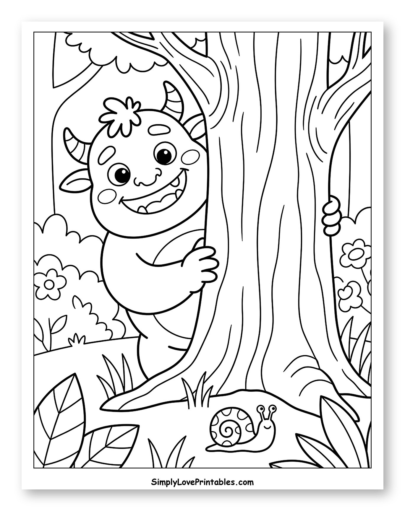 Cute Monster Peeking from Behind a Tree