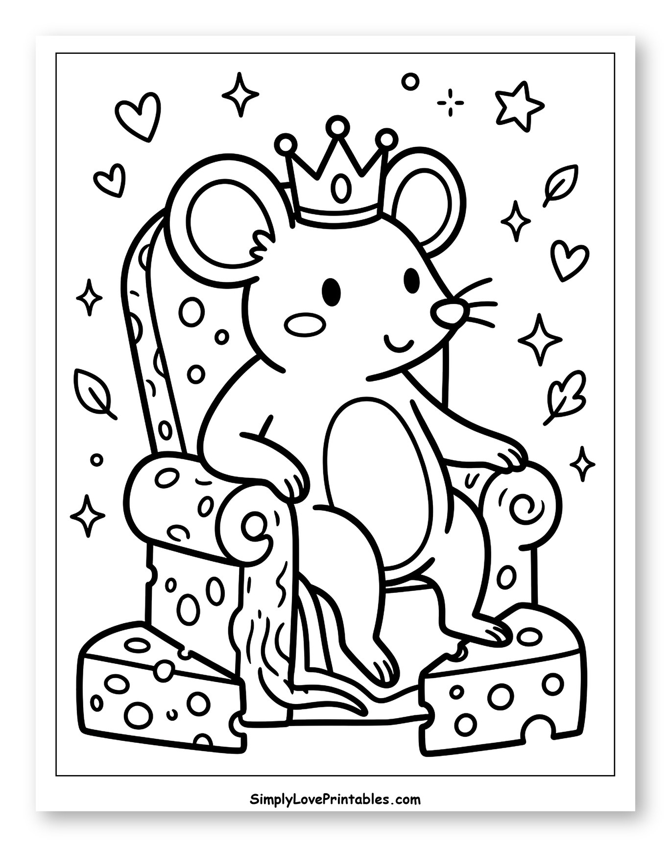 Cute Mouse King on Cheese Throne to Color for Adults