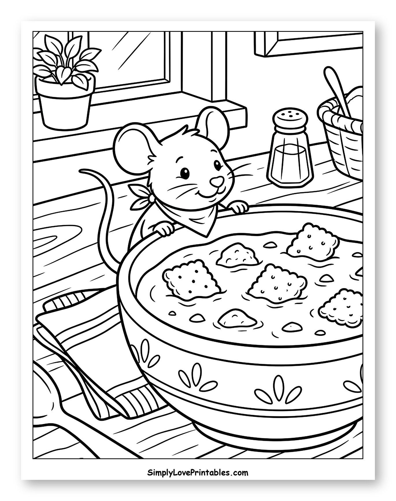 Cute Mouse Peeking into a Soup Bowl