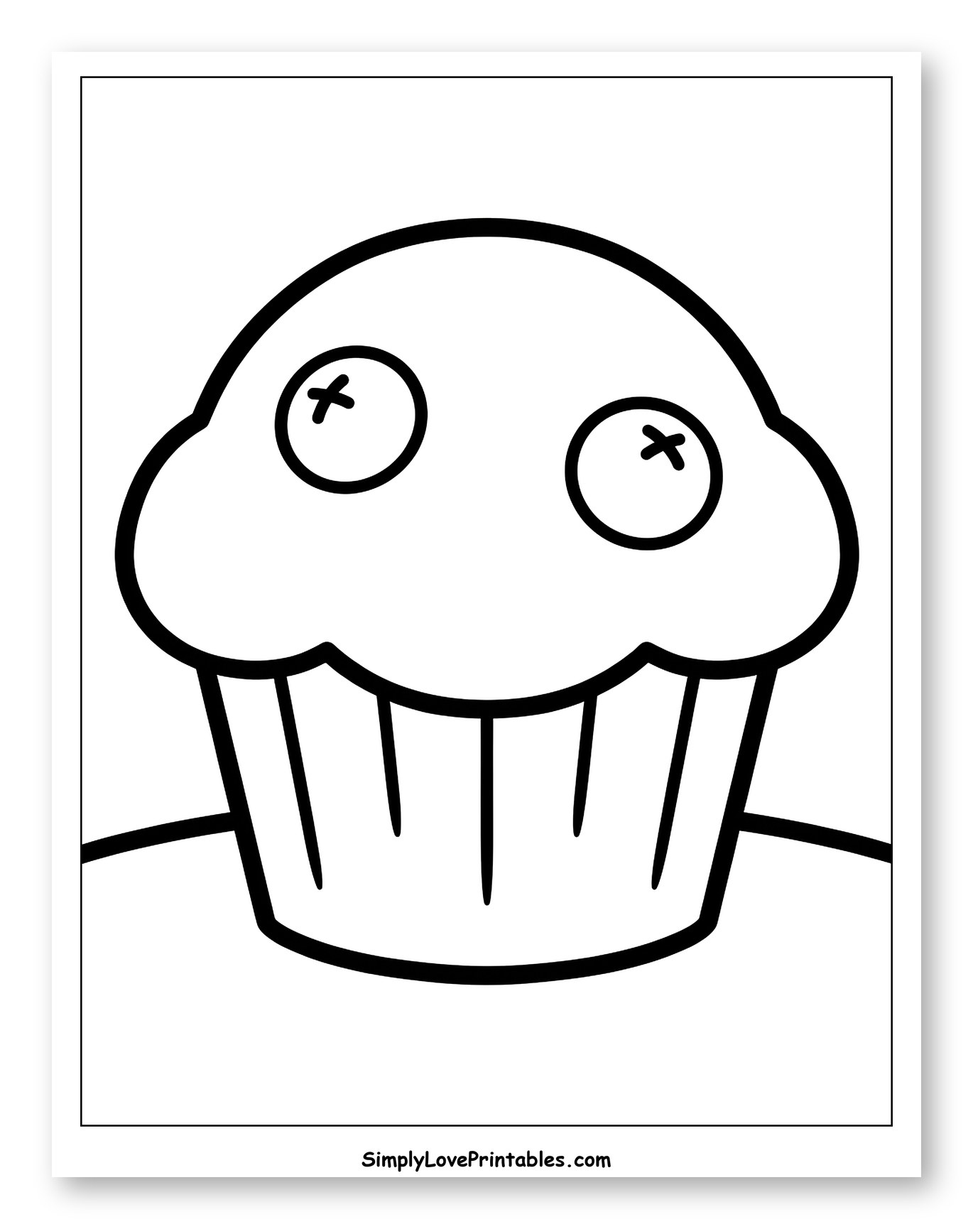 Cute Muffin with Expressive Blueberry Eyes Coloring Page for Toddlers