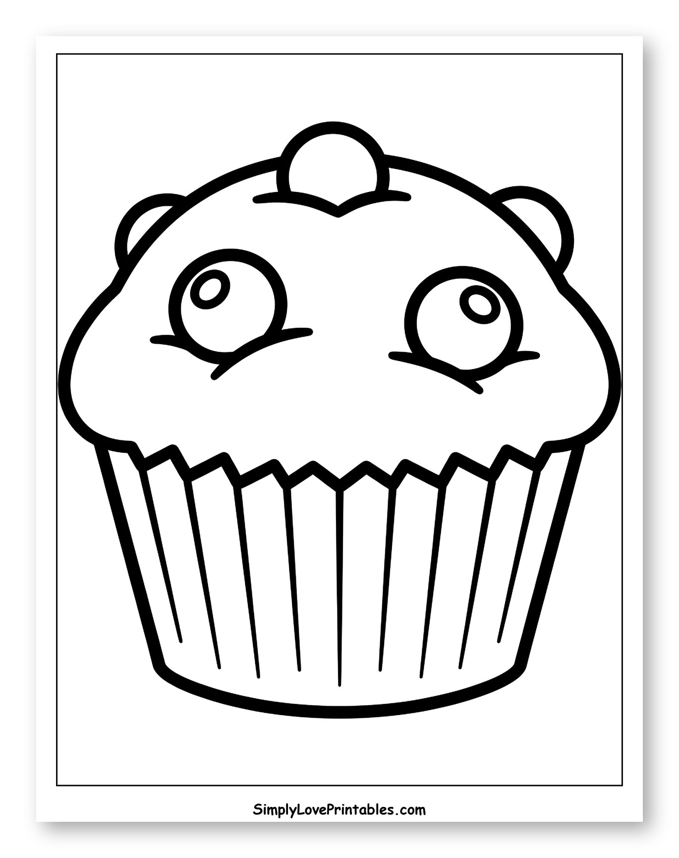 Cute Muffin with Eyes and Topping to Color for Toddlers