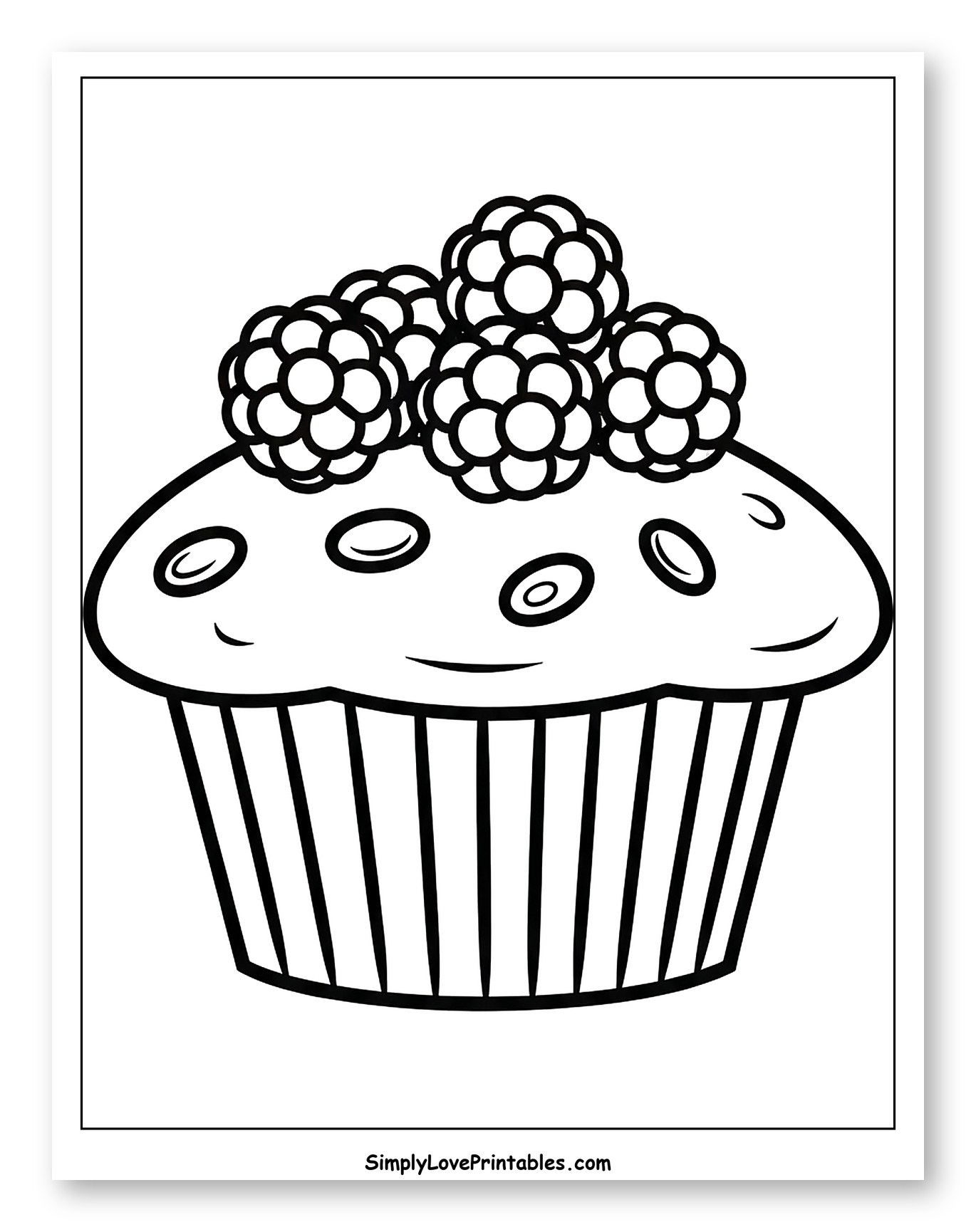 Cute Muffin with Raspberries on Top Coloring Page for Toddlers