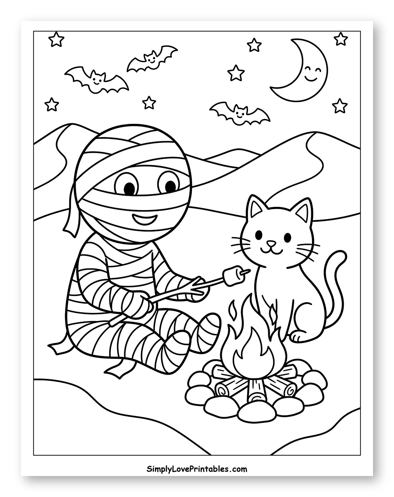 Cute Mummy and Cat Roasting Marshmallows