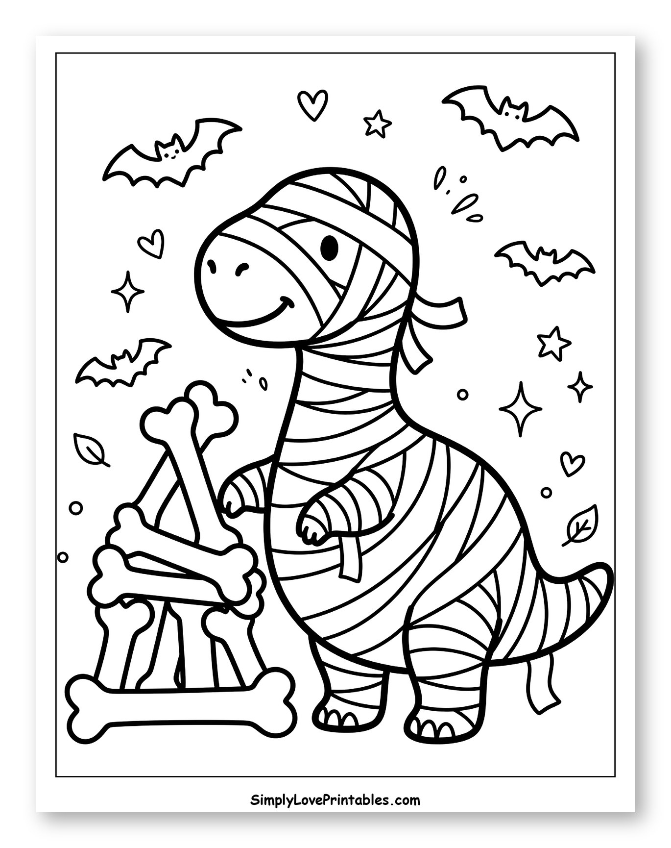 Cute Mummy Dinosaur with Bones and Bats