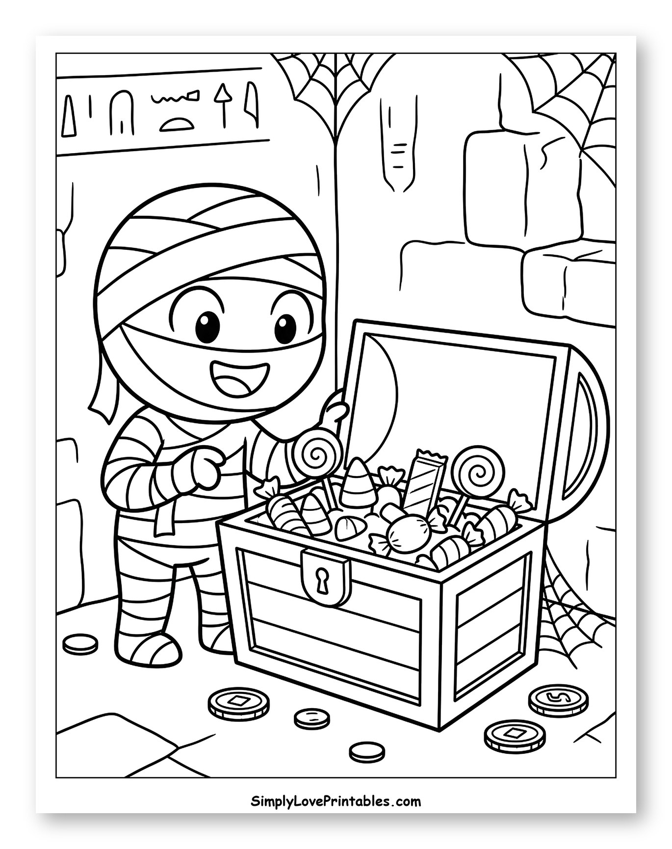 Cute Mummy Finding a Treasure Chest of Candy