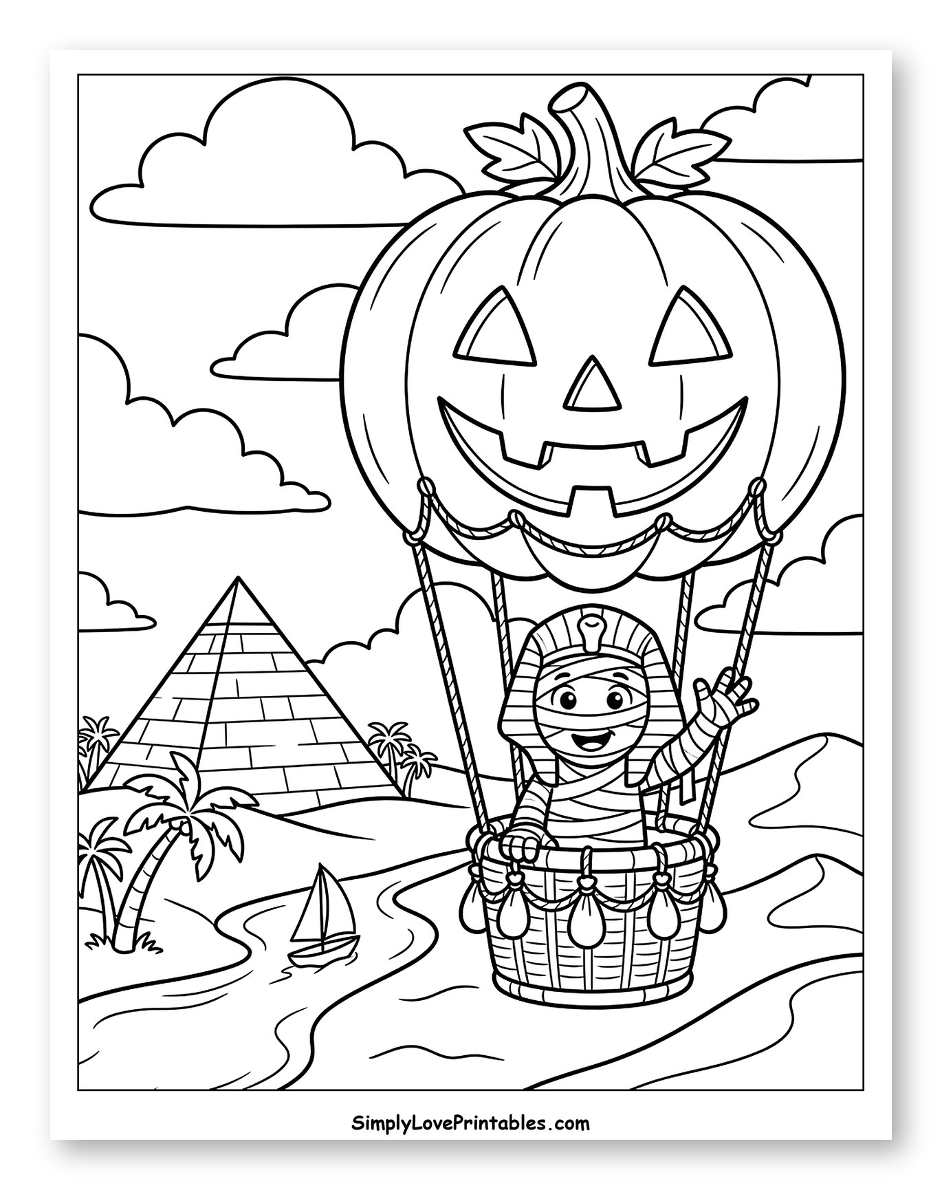 Cute Mummy in Pumpkin Balloon over Egypt