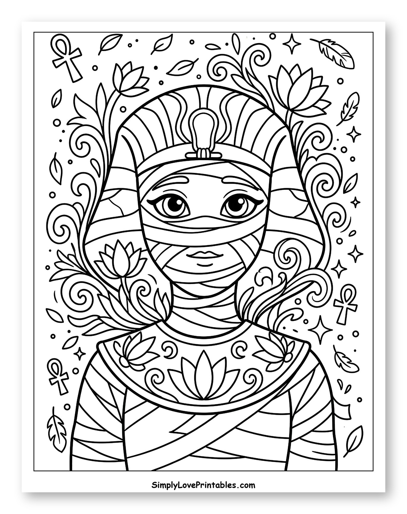 Cute Mummy Surrounded by Egyptian Lotus Flowers
