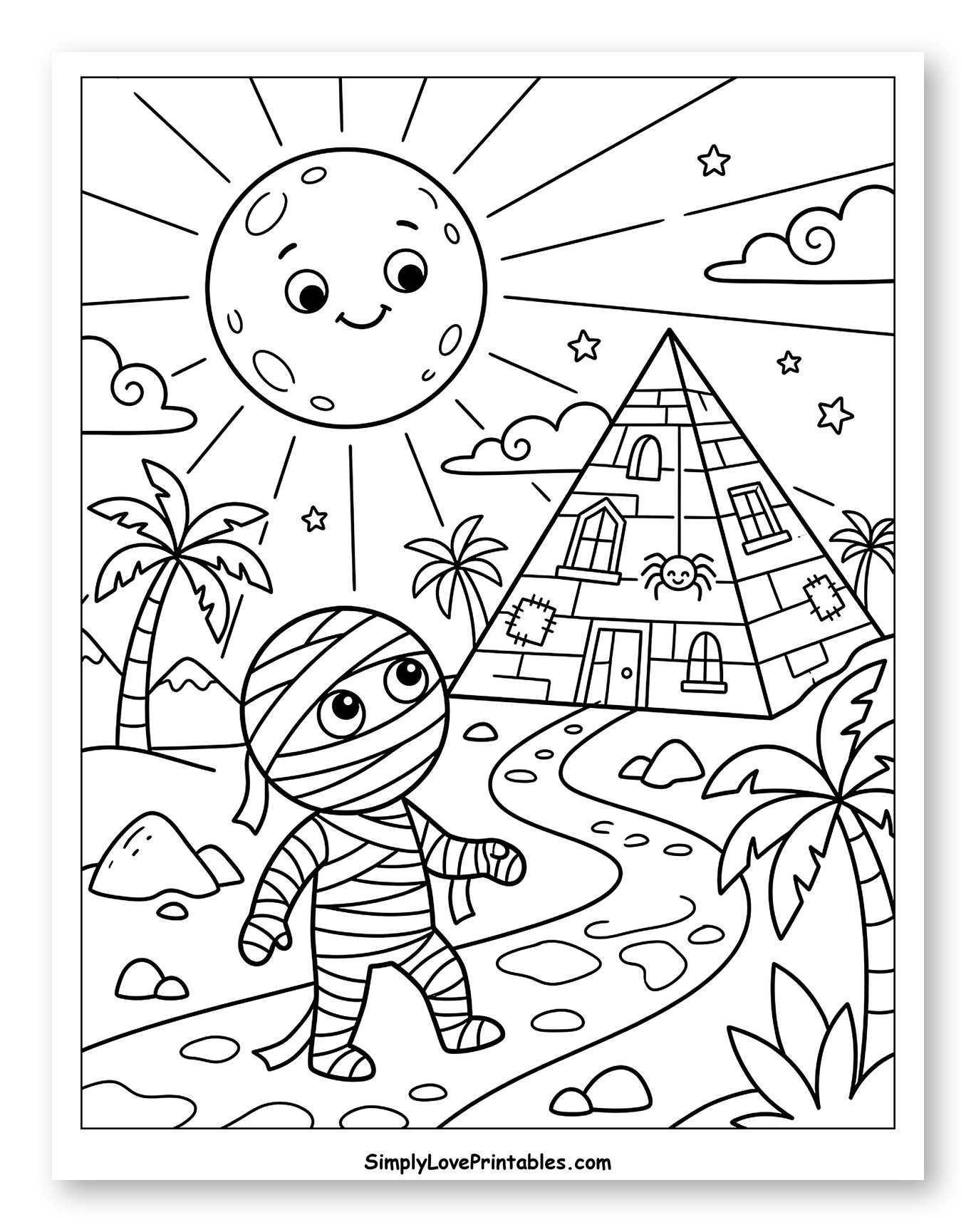 Cute Mummy Walking Towards a Pyramid