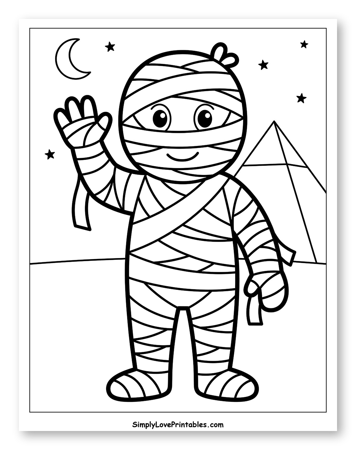 Cute Mummy Waving Hello in Desert Night