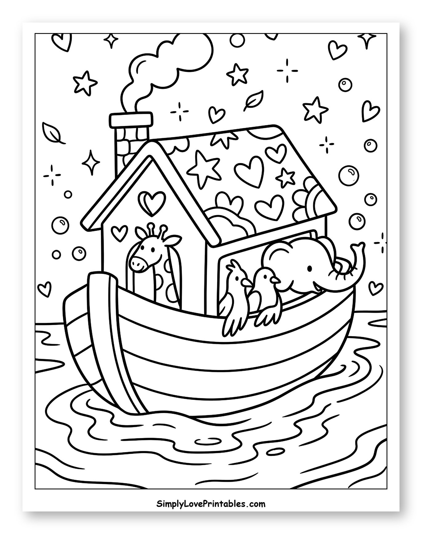 Cute Noah's Ark with Animals in Water
