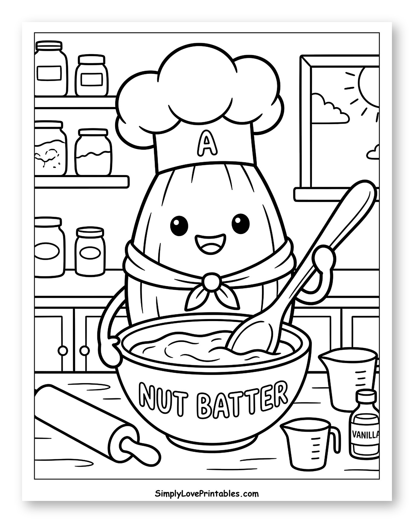 Cute Nut Chef Baking Nut Batter to Color for Kids