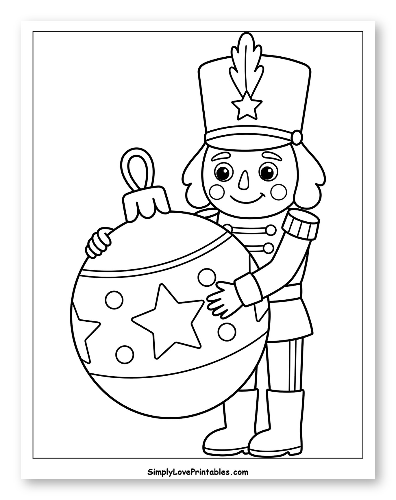 Cute Nutcracker Holding a Giant Christmas Ornament to Color for Toddlers