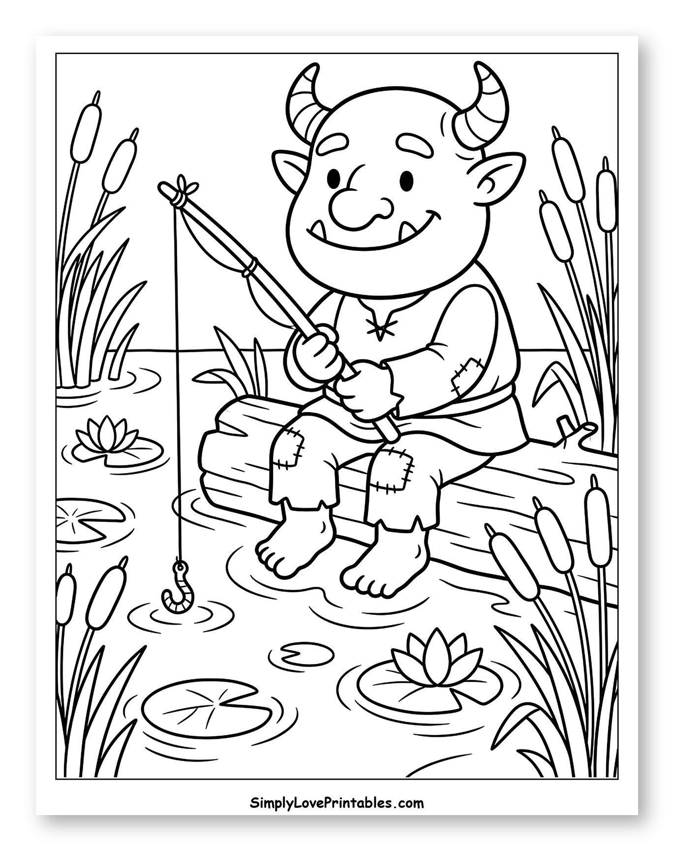 Cute Ogre Fishing on a Log