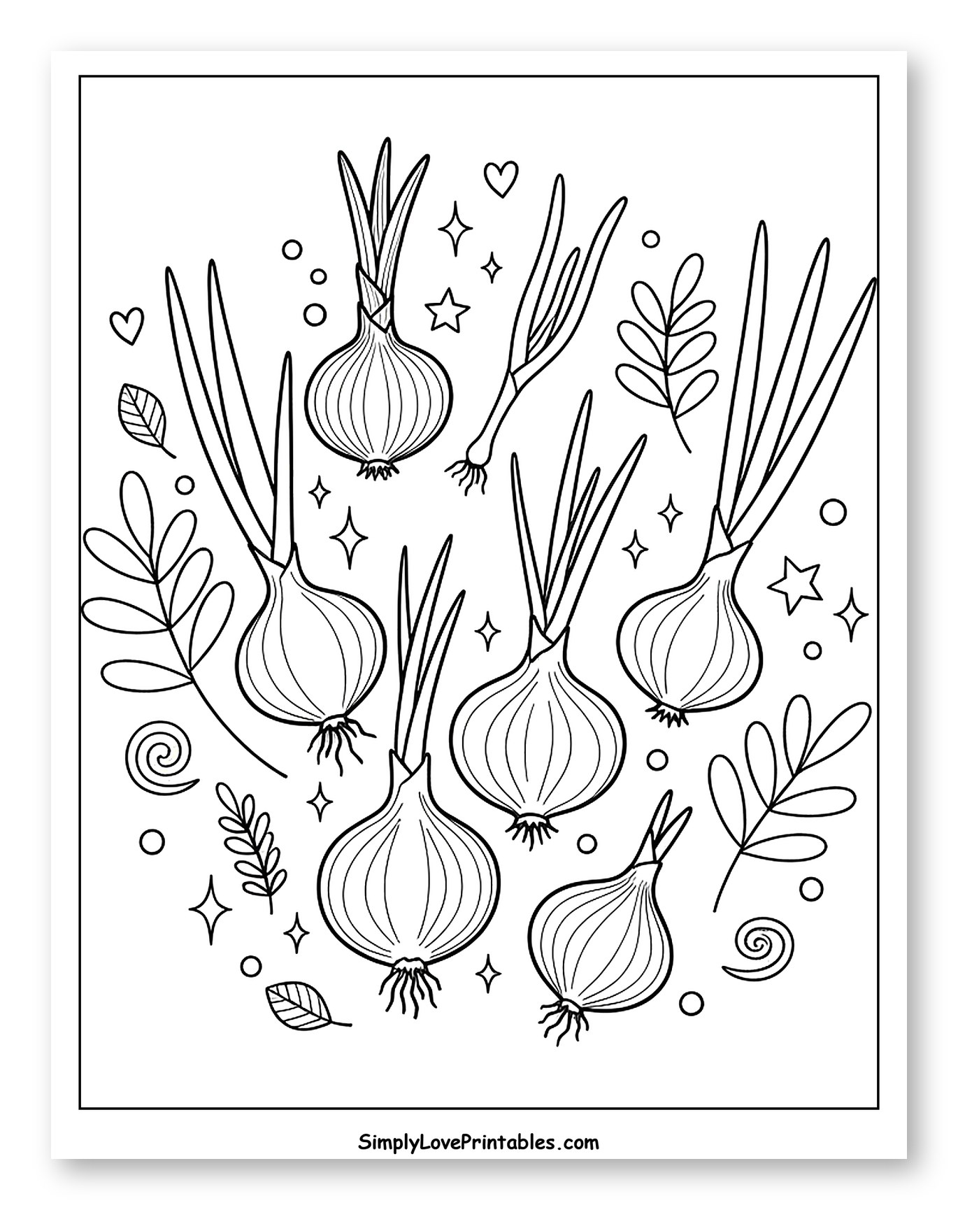 Cute Onions with Leaves, Hearts, and Stars