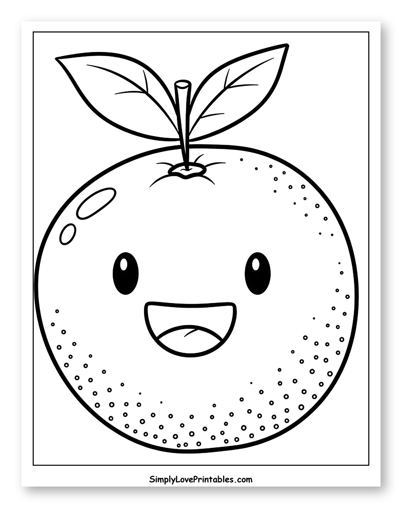 Cute Orange with Leaves and Face
