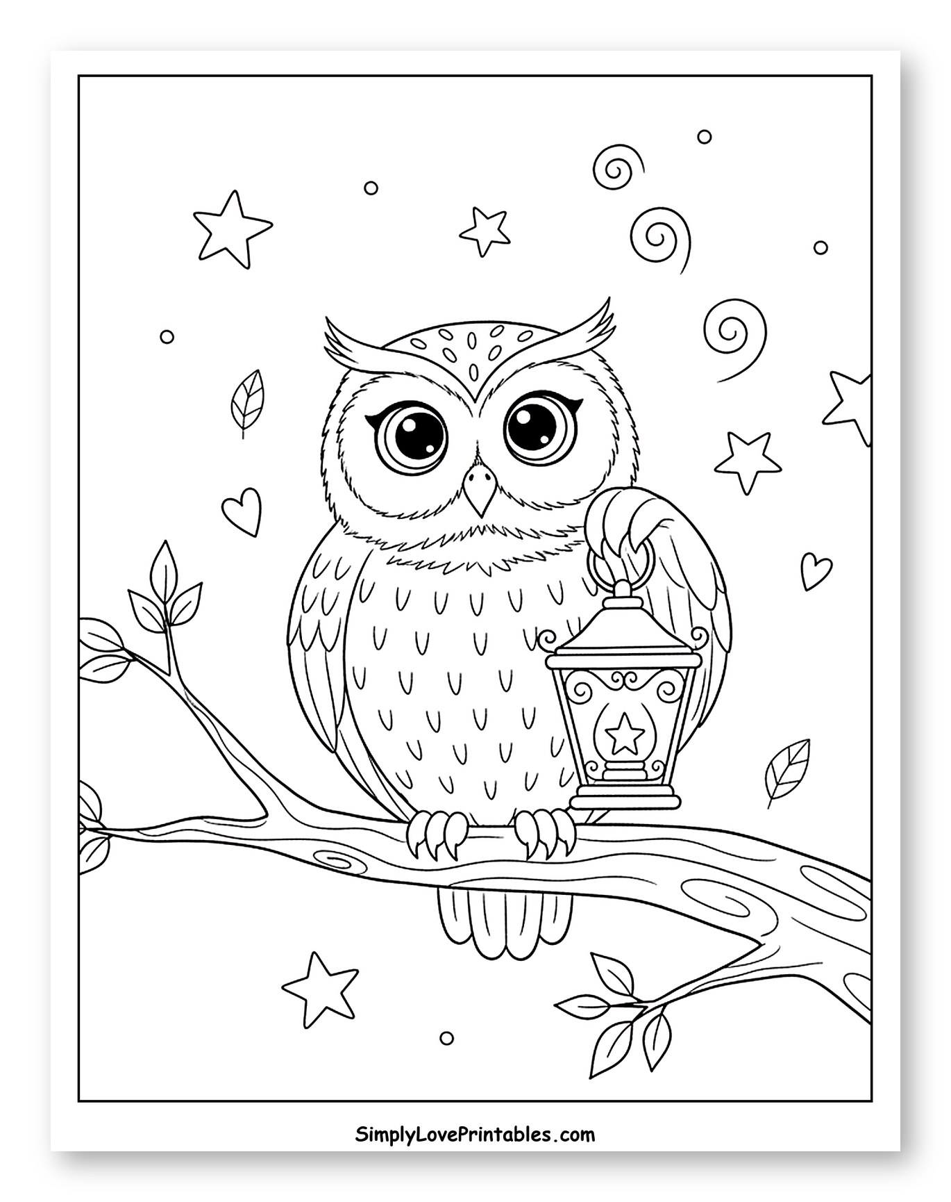 Cute Owl Holding Lantern on Branch
