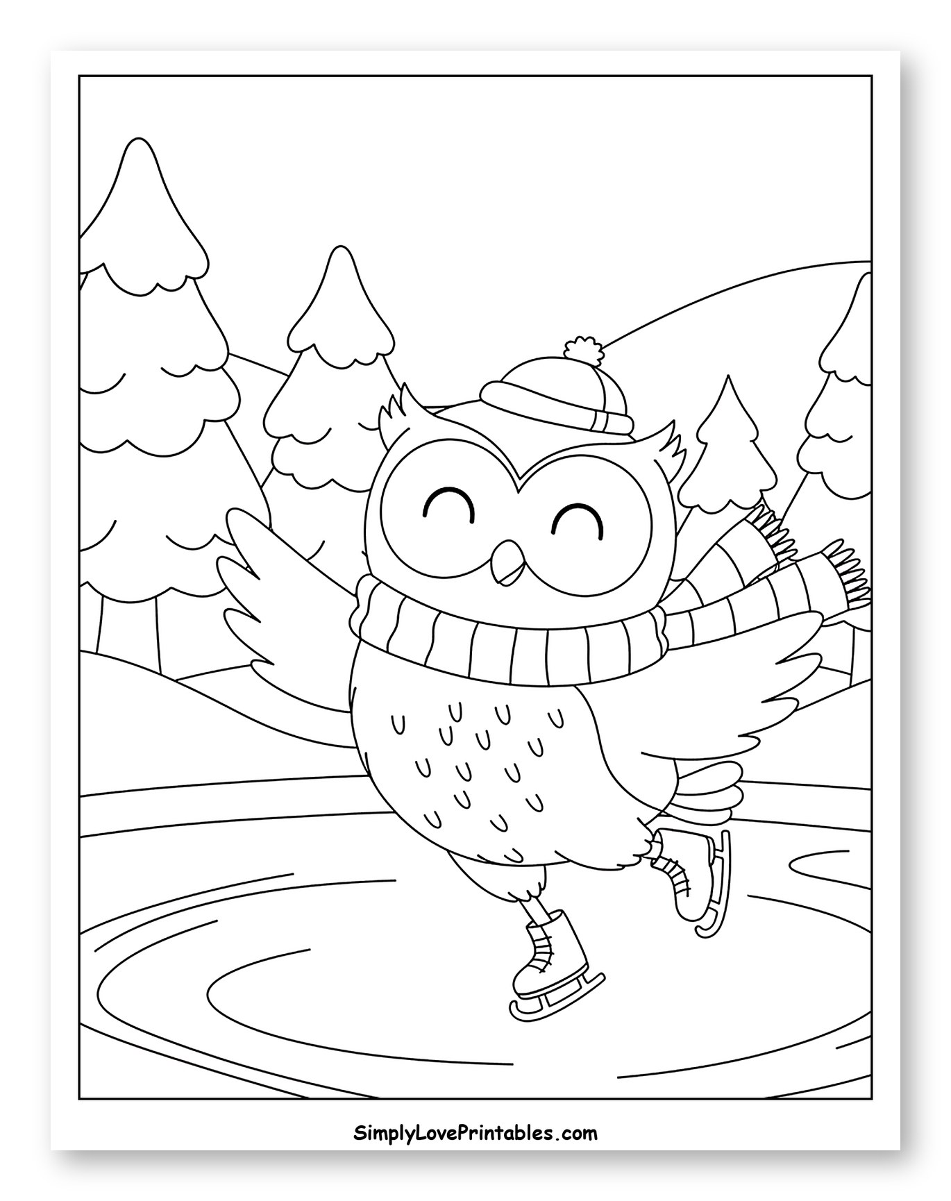 Cute Owl Ice Skating in Winter