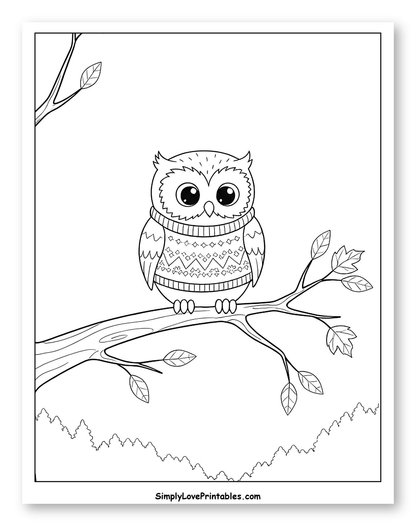 Cute Owl in a Sweater on a Tree Branch