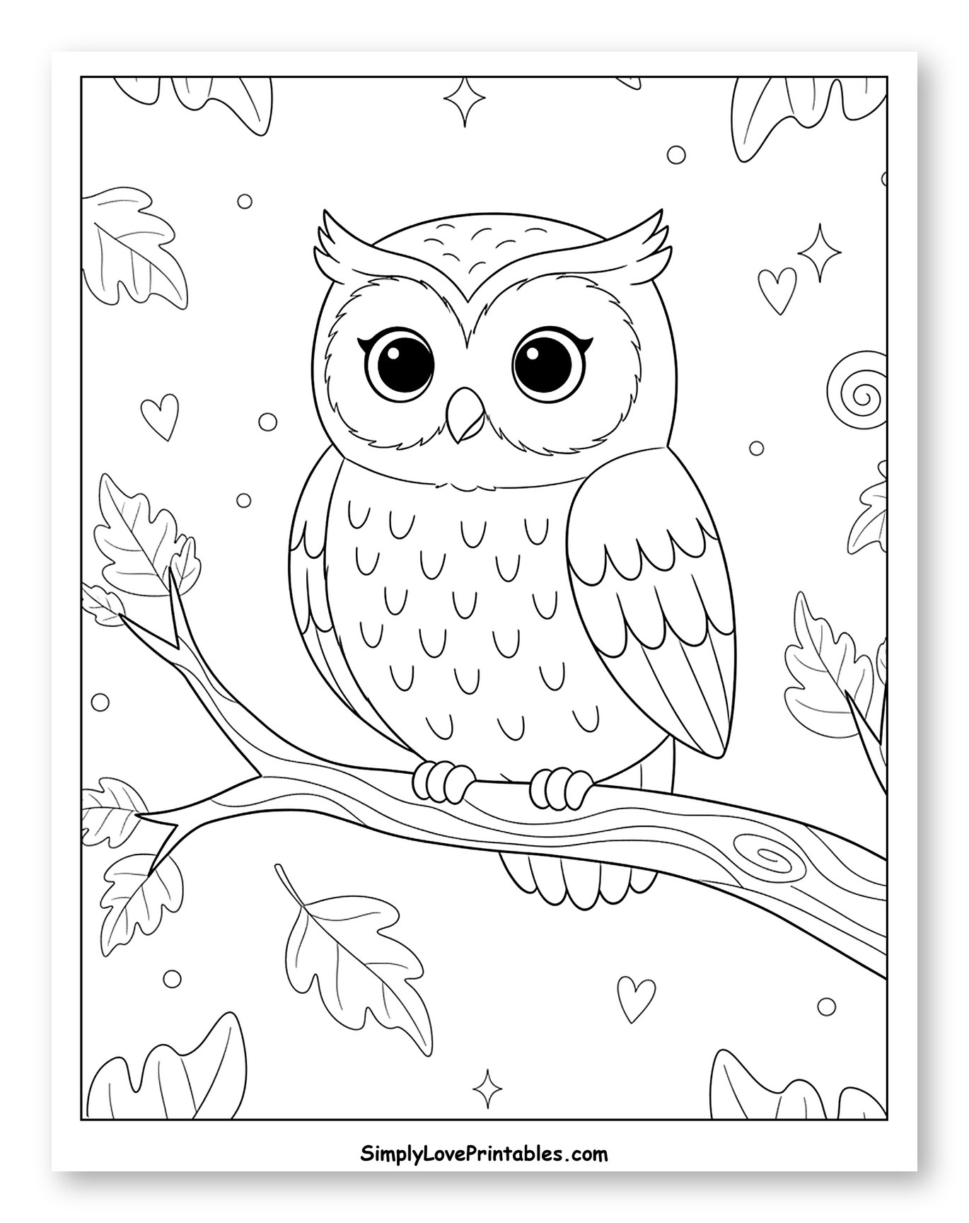 Cute Owl on a Branch with Falling Leaves