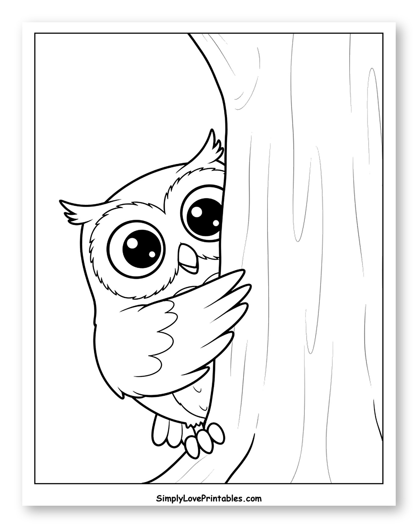 Cute Owl Peeking from Behind a Tree