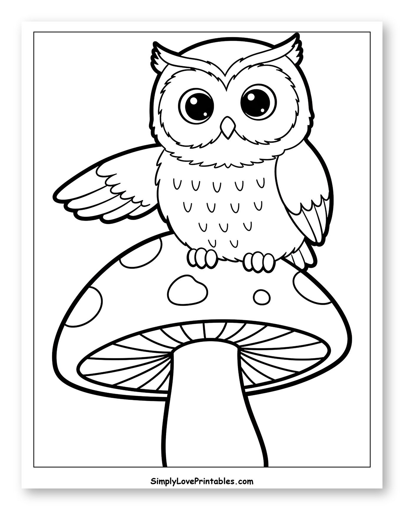 Cute Owl Perched on a Mushroom