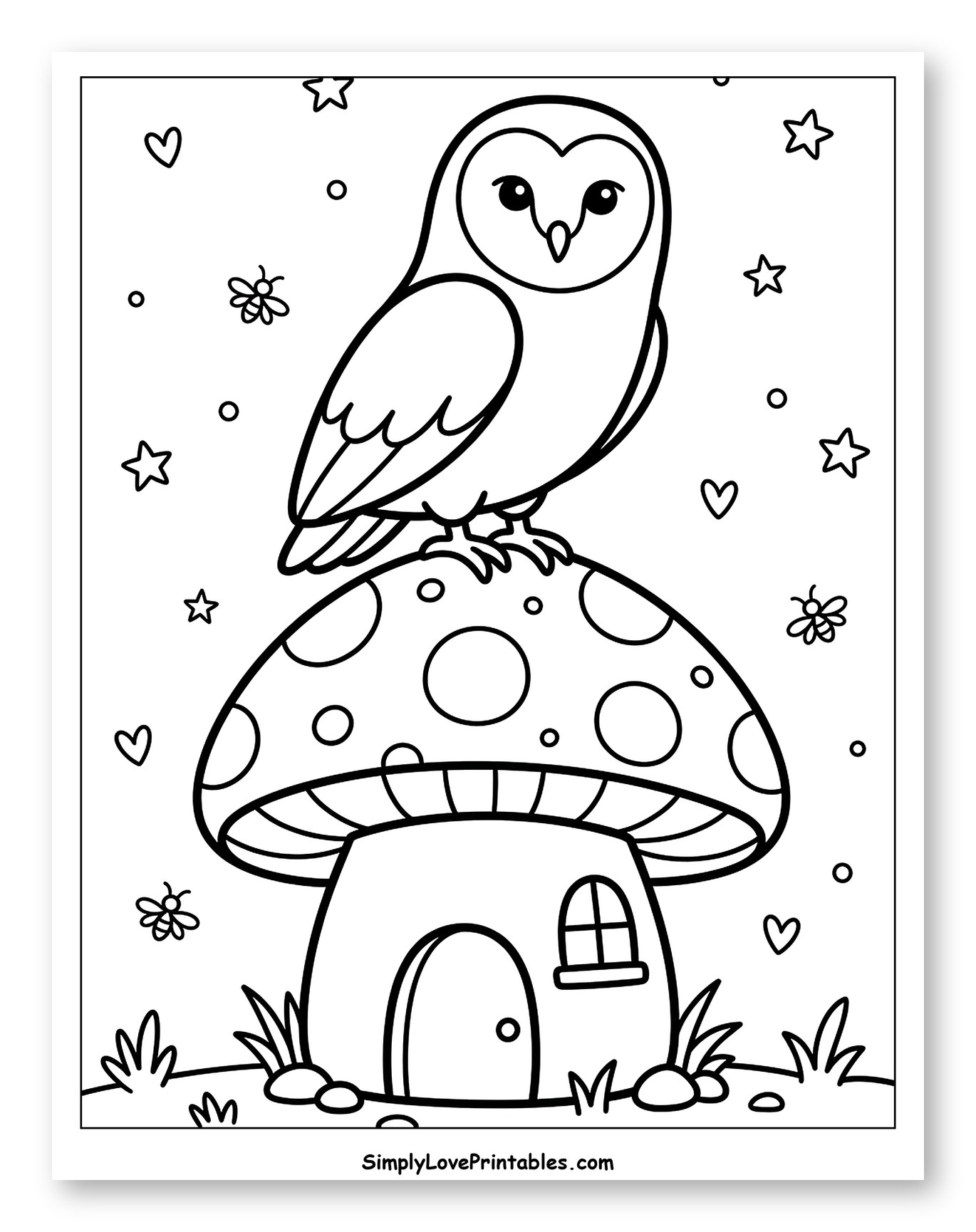 Cute Owl Perched on Whimsical Mushroom House