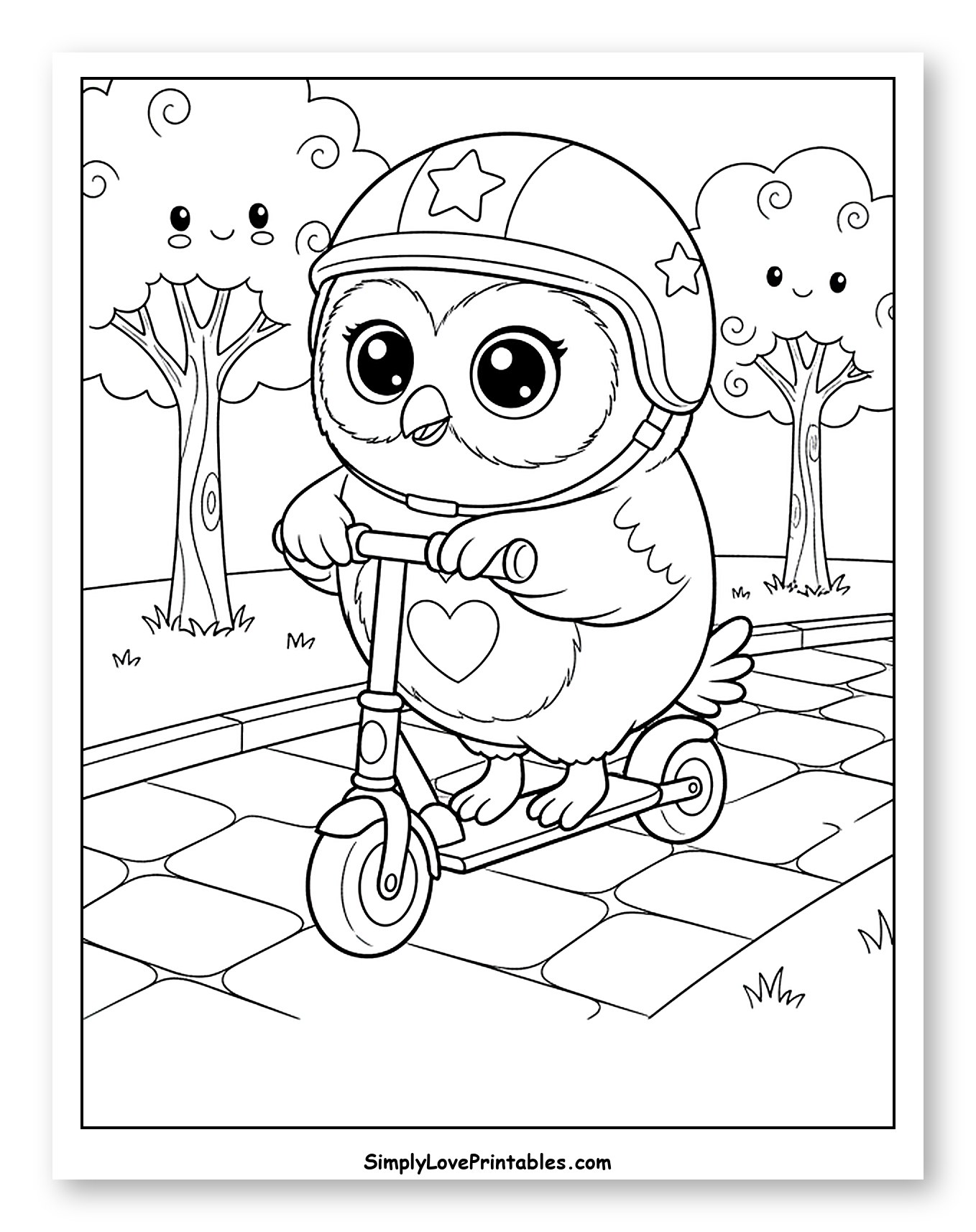 Cute Owl Riding a Scooter in Park