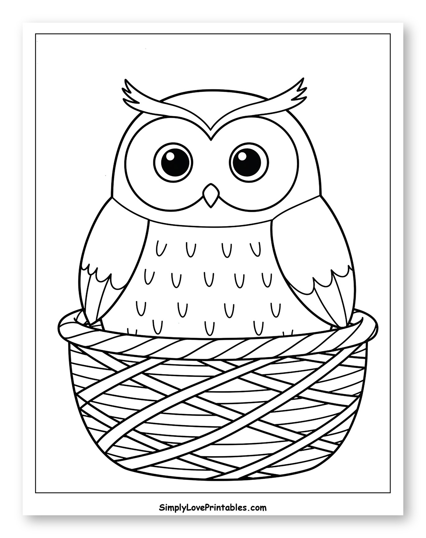 Cute Owl Sitting in a Woven Basket