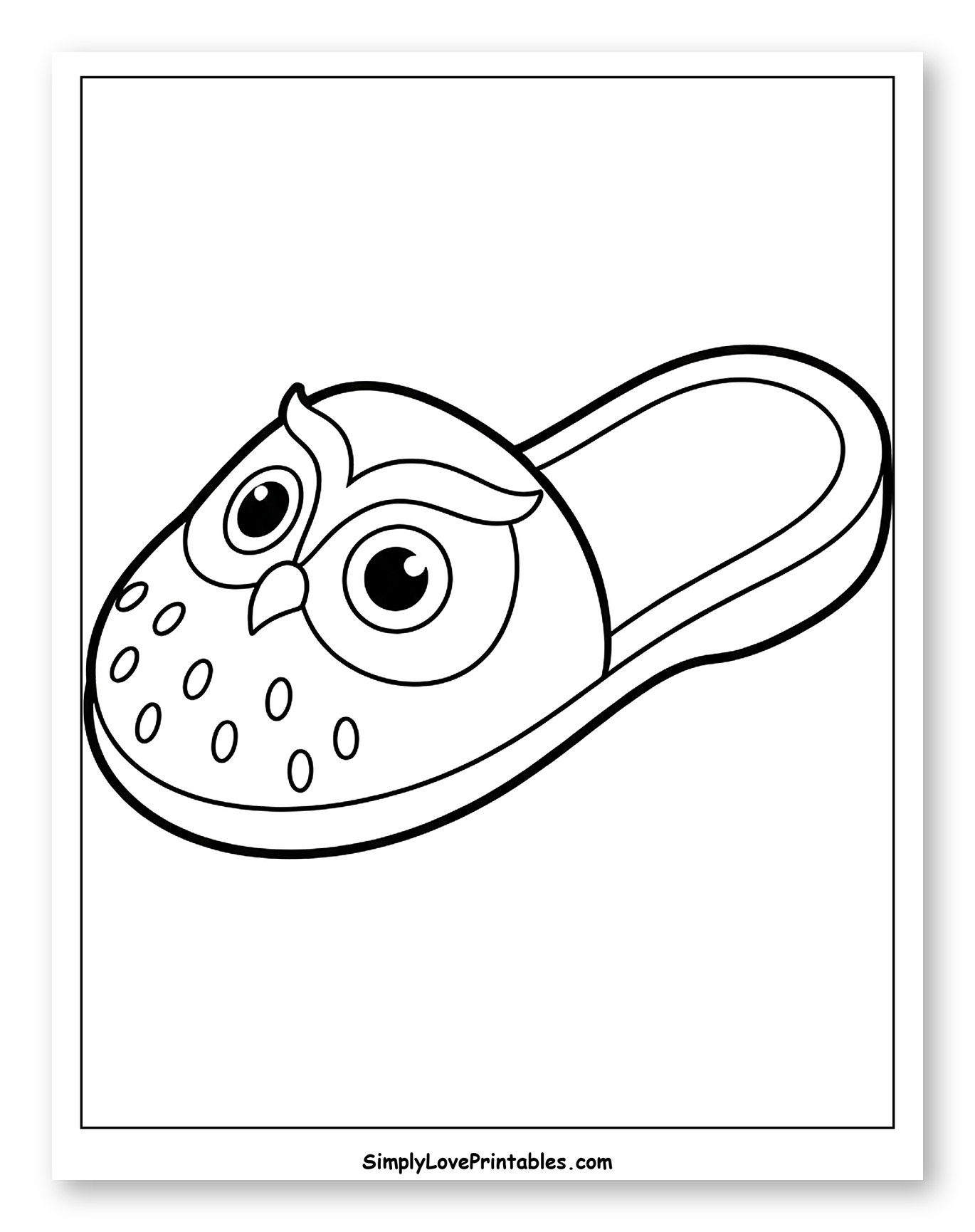 Cute Owl Slipper with Patterned Toes Coloring Sheet for Toddlers