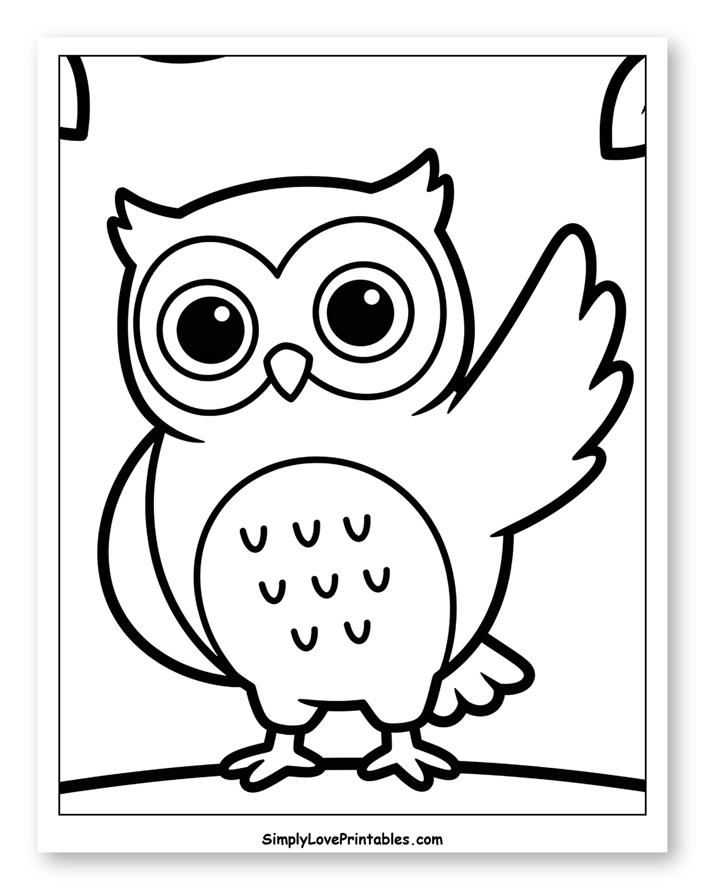 Cute Owl Waving on a Branch Coloring Page for Toddlers