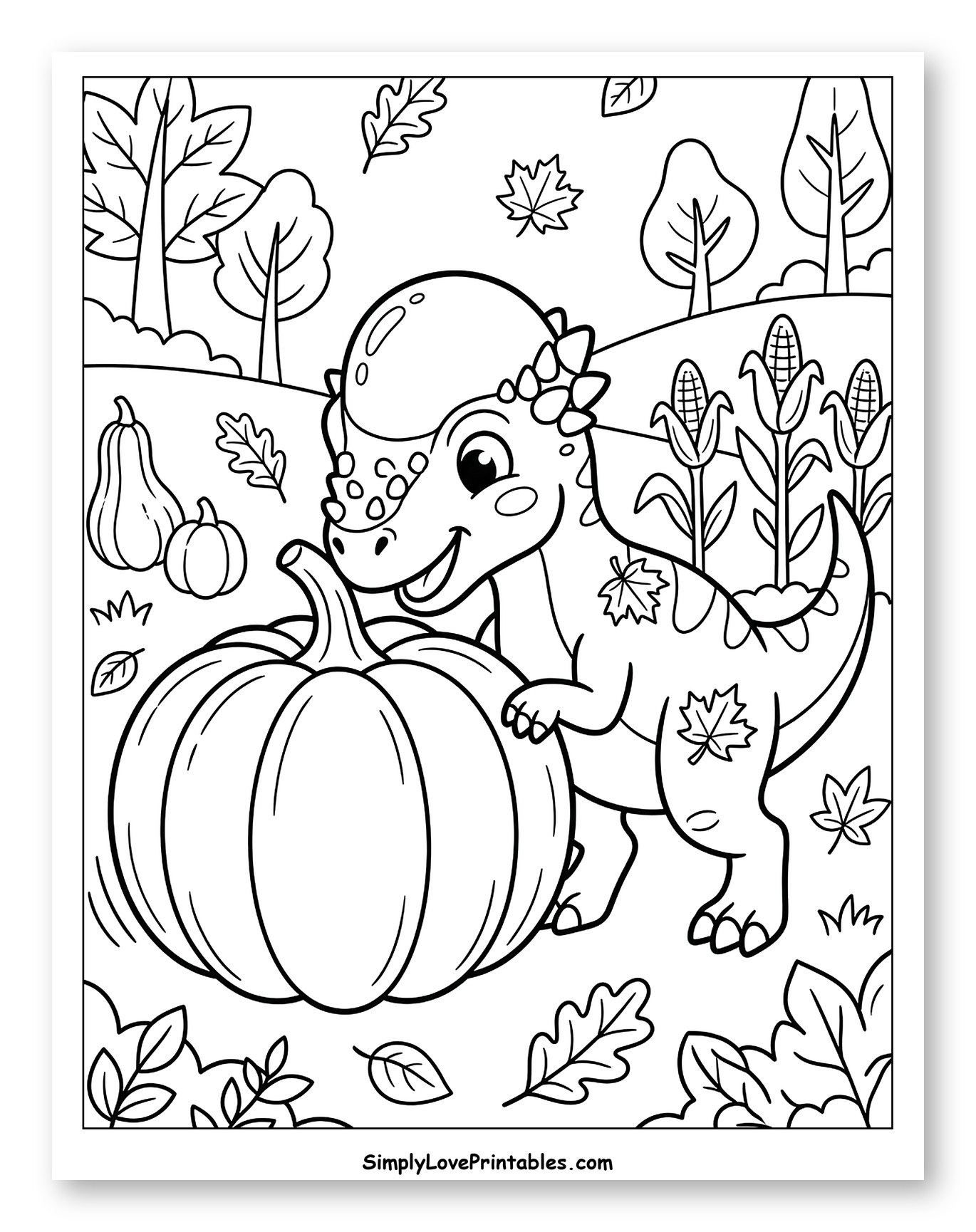 Cute Pachycephalosaurus Dinosaur with Harvest Pumpkin