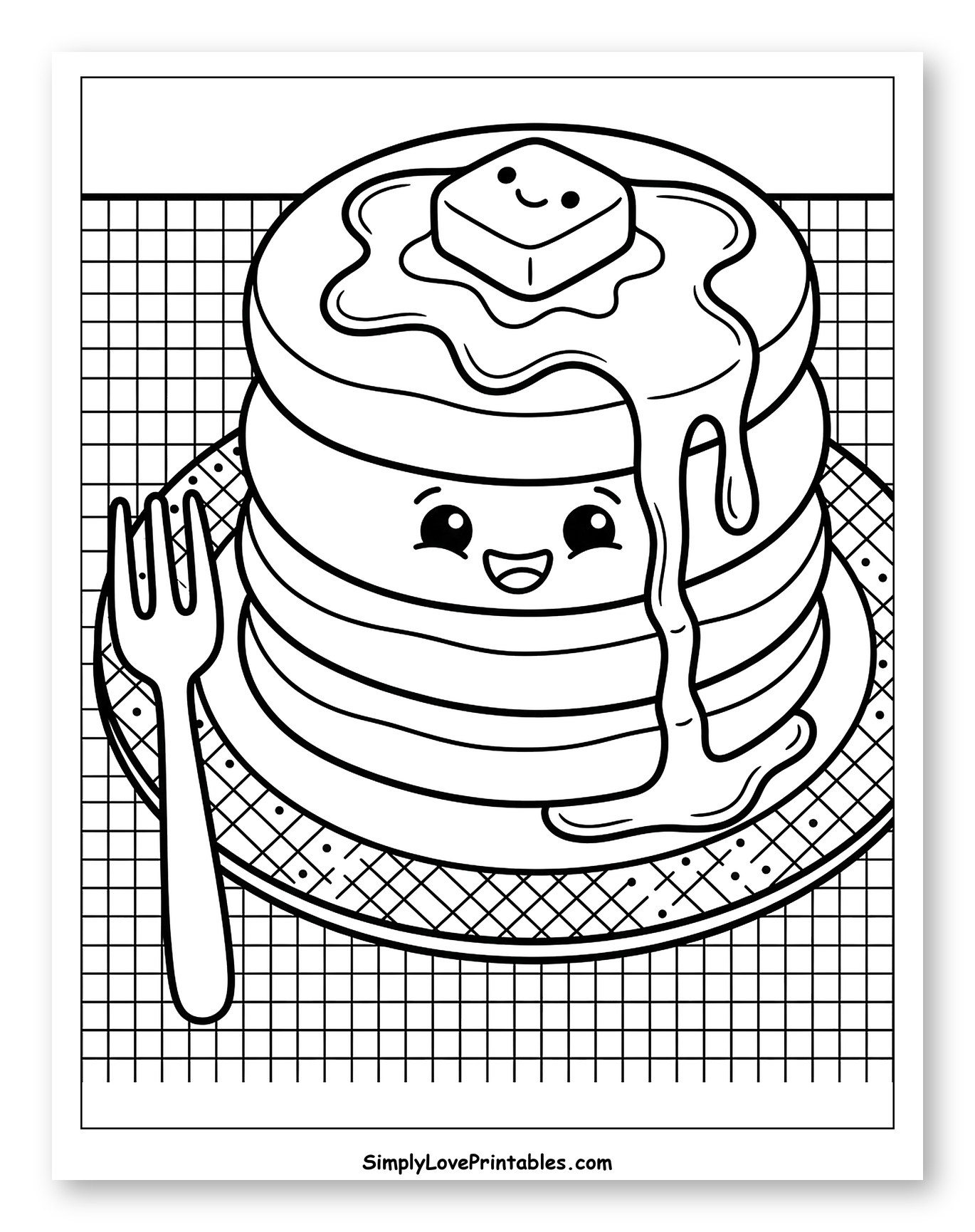 Cute Pancakes with Melting Butter and Syrup Coloring Sheet for Kids